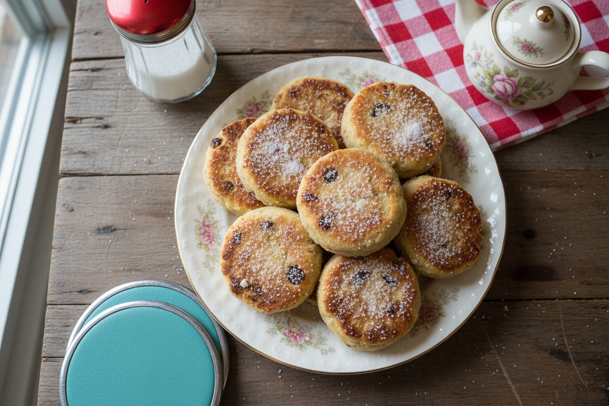 Traditional Welsh cakes on a vintage plate