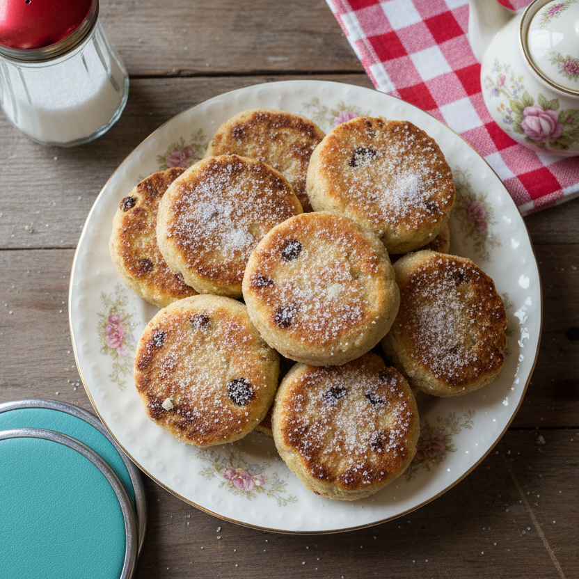 Traditional Welsh cakes on a vintage plate