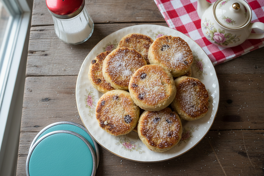Traditional Welsh cakes on a vintage plate